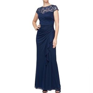 Alex Evenings Navy Blue Lace Maxi Dress